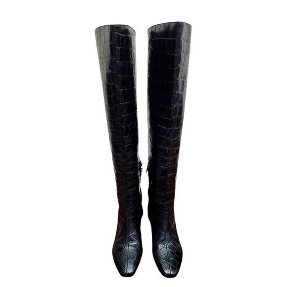 Sigerson Morrison Women's Paislee Croc-Embossed Square-Toe Knee-High Boots 37.5 - Picture 4 of 12